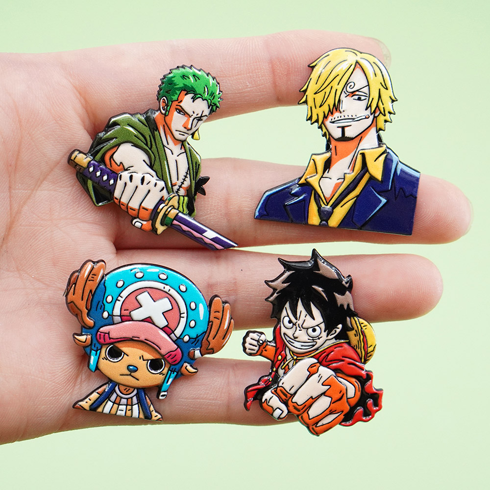 Tuxedo Lapel Pin - 4-teiliges Cartoon ONE PIECE Luffy Broschen-Set,
