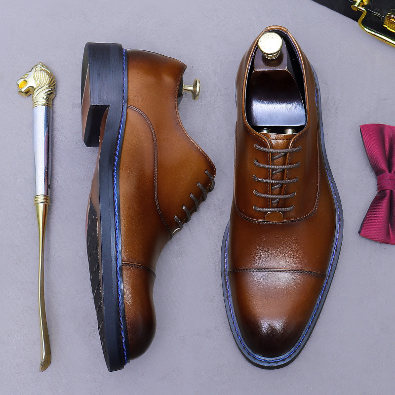 Cognacfarbene Cap-Toe Oxfords  – Formal Men Daily Wear Footwear Bewertung und Preis